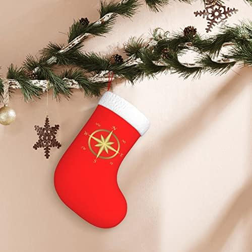 Cutedwarf Златен наутички компас Кристама чорапи Божиќни украси на дрво Божиќни чорапи за Божиќни празнични забави подароци 18-инчи