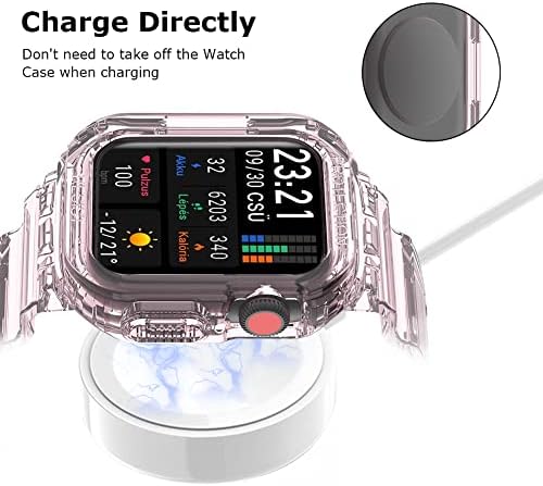 Компатибилен за Apple Watch Clear Band со Case, Crystal Clear Jelly Protective Case со опсези за Apple Series 8/7 Watch Band и Iwatch