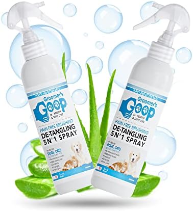 Goop's Goop Detangling 5 'N 1 Spray - Метено отстранување на крзно за мачки, кучиња, кутриња и мачиња - спреј за мачки и кучиња Detangler
