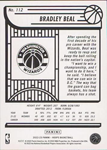 2022-23 Panini NBA Hoops 112 Bradley Beal NM-MT Wizington Wizingars Wizards Chashetball Trading Card NBA