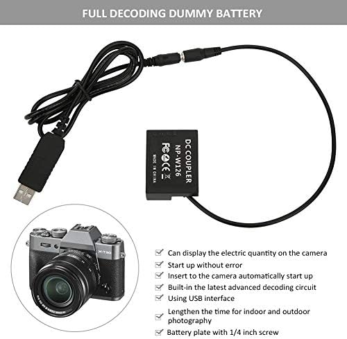 Адаптер за целосна декодирање на камера, USB интерфејс до NP-W126 Dummy Adapter за батерии за Fuji X-T1 X-T2 X-T3 X-T10 X-T20 X-T30 X-PRO1