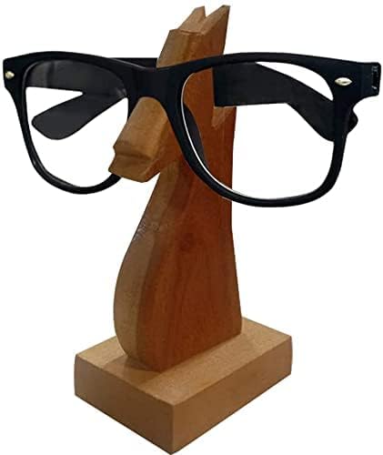 АСЈ коњско лице во облик на дрвен спектакл, држач за очила, држач за очила за очила, држач за очила за сонце - светло кафеава - 6 инчи