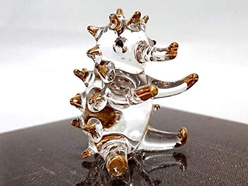 Sansukjai Engehog Sit Porcupine Минијатурни фигурини животни со рака разнесена стакло уметност злато трим колекционерски подарок Декорирање,