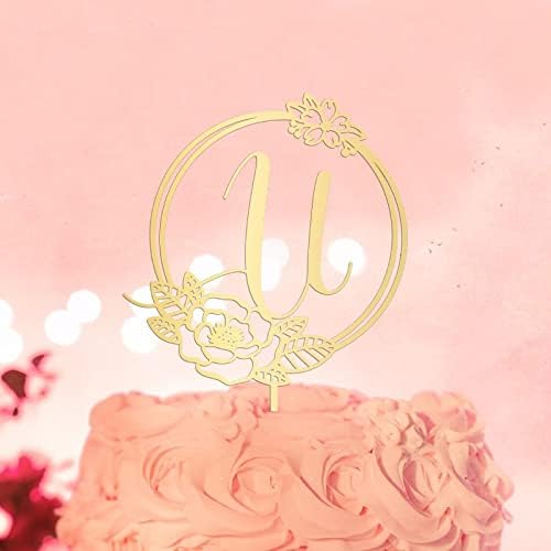 Злато u торта за торта монограм име за свадбени ангажмани украси венец цветни еднократни романтични свадбени подароци за девојчиња за бебиња, e