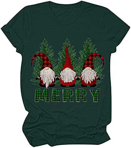 Женски Божиќни кошули, тинејџерски девојки Смешна Божиќна графичка блуза со кратки ракави маица леопард карирана Божиќно дрво од