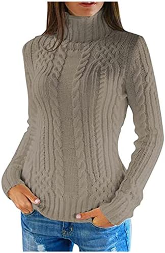 Женски џемпер од кукавица со долги ракави со високи џемпер со јака, плетен скокач врвови, џемпер на вратот на блуза