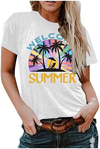Плажа Кокос Дрвја Графички Кошули За Жени Хавајски Сонце Одмор Врвот Летен Одмор Краток Ракав Маици Блузи