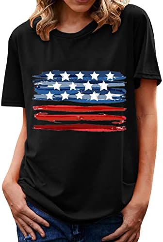 Летни врвови за жени на екипажот на екипажот 4 -ти јули Патриотски кошули со краток ракав Американски знаме Графички САД Ден на независност