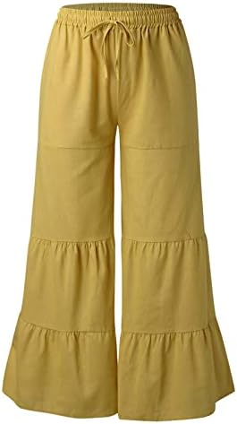 Памучни постелнини панталони за жени, летна обична широка нога јога палацо долги панталони цветни печатени салон панталони за жени