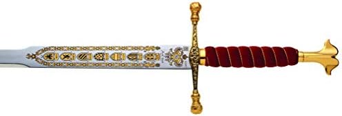 МАРТО целосно смирен не'рѓосувачки меч на сечилото на Чарлс v/Карлос I 24k злато гравирање на шпански вртења на шари со двојна пумел со 24к злато