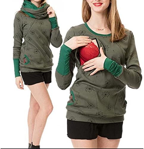 Womenените обични дуксери преголеми пулвер џемпер со качулка врвови женски печатено џемпер џемпер случајно породилно