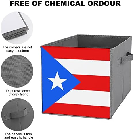 Порторико Знаме Стп Кожа Склопувачки Канти За Складирање Платно Коцка Организатор Кошница Со Рачки
