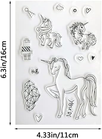 Симпатични марки за еднорог - Подарок кутија дијамантски животински печати за еднократно гума за правење картички, DIY -белег за книги,
