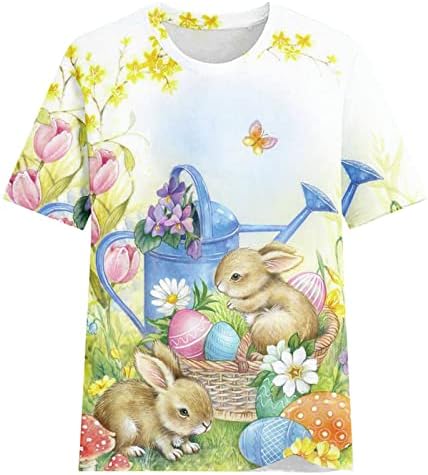 Велигденска зајаче маица жени симпатични кошули за печатење на зајаци Велигденски подарок вера, врвна летна маичка за кратки ракави