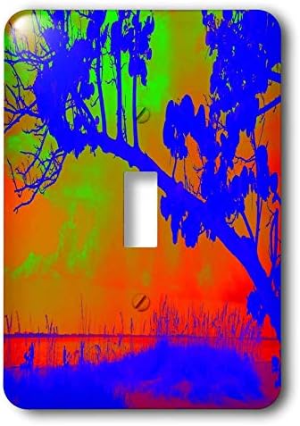 3дроза Леќа Уметност Од Фиренца-Неон-Слика На Неонско Сино Дрво Над Реката Оринџ-прекинувач за едно вклучување