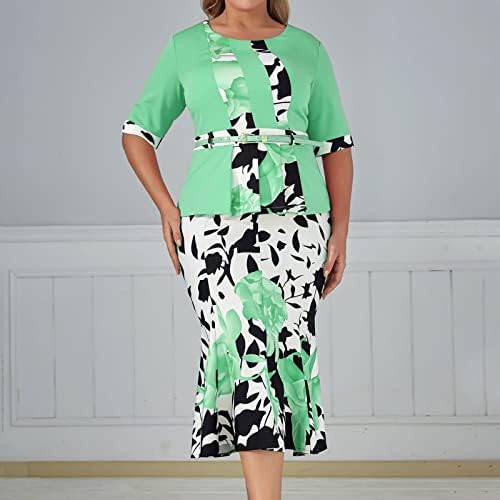 Womenените 2023 Лејди Елегантен плетен чипка Кејп Фустан плус Големина Мода печатење на фустан со половина ракав со големина 14 жени