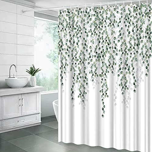 Зелената еукалиптус остава туш завеса Акварела растение што паѓа мудрец лисја цветна ботаничка природа бела ткаенина за бања украси