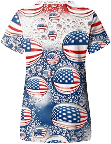 4 јули Маица За Жени Американско Знаме Летни Маици Со Кратки Ракави Со Врат Со 2 Џебови Блузи Празнична Секојдневна Работна Облека