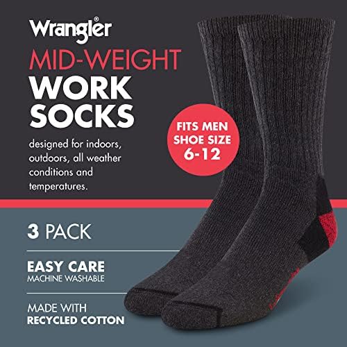 Wrangler Mens Med тежина на отворено со големина 6-12 - Чорапи за работа со перница за мажи