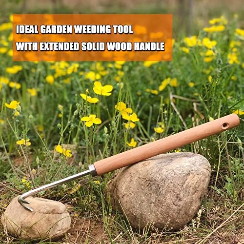 Shanfeek Weed Puller со алатки за градинарство со кука V V-форма 16-инчен алатка за отстранување на плевели за двор со продолжена тврда