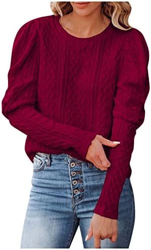 Fragarn женска облека есен 2022 година, женски пулвер обични плетени џемпери со долг ракав екипаж џемпер врвови