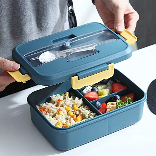 Кутија за ручек на бенто -отпорен на Јапулија, контејнер за храна за возрасни и деца со 3 оддели, микробранови и машина за миење садови,