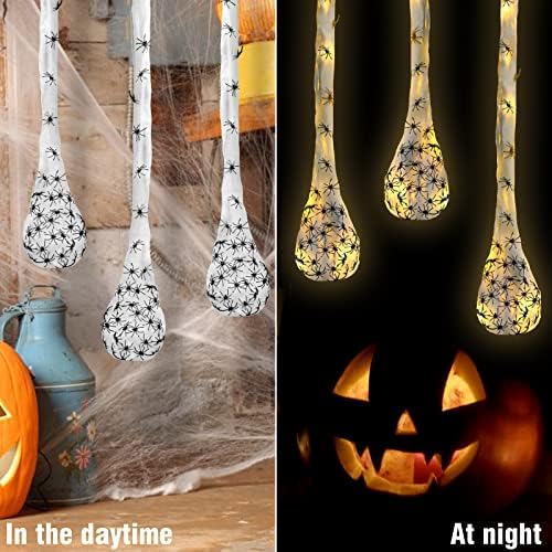 3 парчиња Ноќта на вештерките што висат украси пајаци јајца од јајце - декорација на пајаци од 41 инчи со LED светла за Ноќта на вештерките