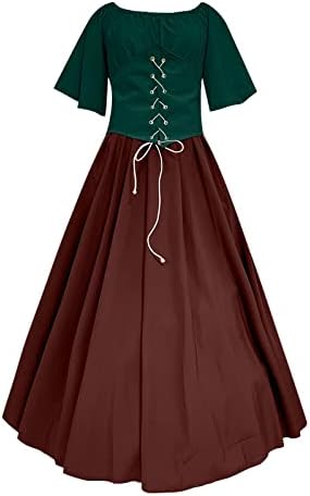 Женски ирски фустани Средновековна гроздобер блок во боја чипка на ракав на ракав од распрскувач Викторијан фустан на облеката