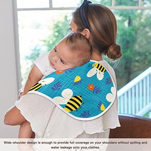 Yyzzh симпатична пчела цвет Doodle на сини муслински крпи за крпи за бебе 4 пакувања памучни бебиња за миење садови за момчиња