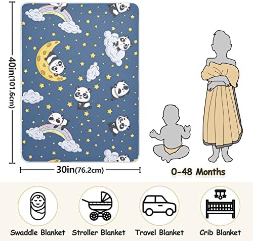 Swaddle Clance Panda Moon Stars памучно ќебе за новороденчиња, примање ќебе, лесен меко залепетено ќебе за креветчето, шетач, расадник ќебиња,