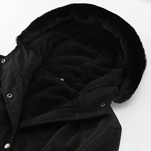 Топло трендовски палто тенок моден кардиган нејасен руно -облека за надворешна облека со џебни женски зимски јакна јакна од качулка