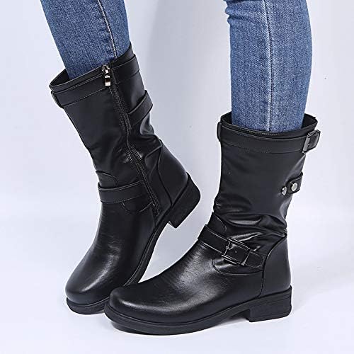 Зимски чевли за жени ретро жени патент квадратни потпетици цврста боја средни чизми околу чевли со пети 10 широки