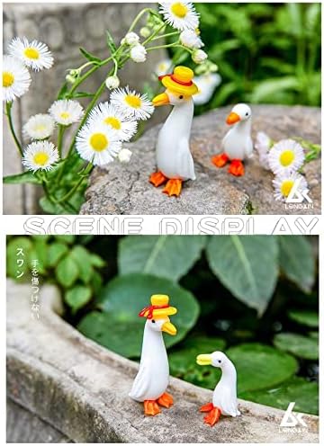 Rebaba рачно изработени мини патка стаклени украси минијатурни бели патки фигура декорација на десктоп креативни симпатични колекционери