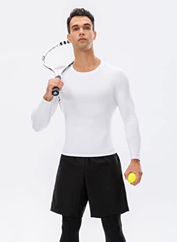 Машки кошули за атлетска компресија со долги ракави на тренингот врвови ладно суво салата под подмачкување активни спортски базели