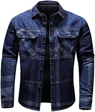 Xiaxogool Jean јакна за мажи, Mens Mence Classic Тенок фит тексас јакна копче случајно плус големина кул улична облека за надворешни работи