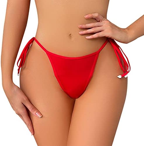 Женски чипка на божиќен стил, кадифен топка G жица панталони Средна половината удобна долна облека памучна женска долна облека црвена