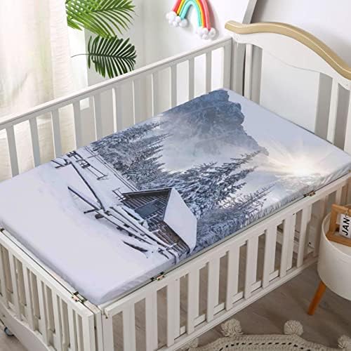 Планински тематски вграден креветче за креветчиња, стандарден сад за душек за креветчиња, меки дете за деца, вградени чаршафи за креветчиња