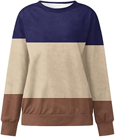 Женски обичен екипаж со долги ракави џемпер мода во боја блок пуловер геометриски графички врвови паѓаат трендовски облека