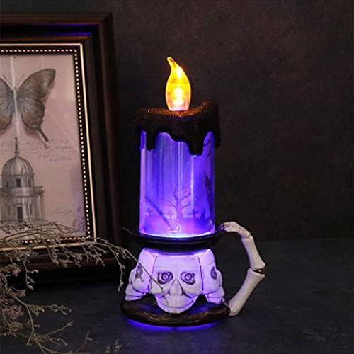 Qksky Ноќта на вештерките LED свеќа светло со база на череп од тиква, безделен свеќа за свеќи за Ноќта на вештерките, креативна