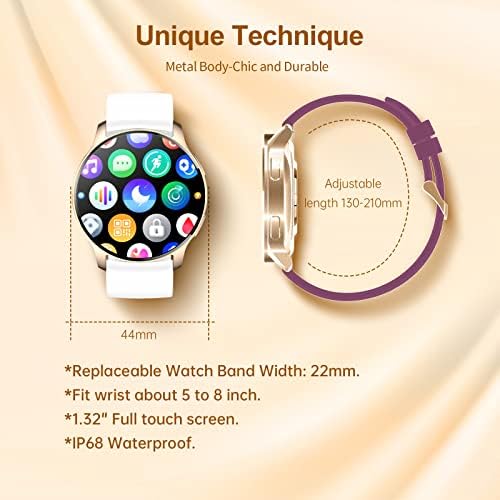 Водоотпорен паметен часовник Coleesma за жени, Smartwatch компатибилен Android & iOS Bluetooth Повик и известувања за апликации 1.32 Тркалезен