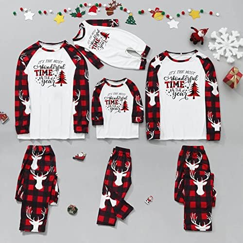 Божиќни пижами за совпаѓање за семејство од 4, симпатична празничка PJS, сет, мека удобна карирана облека за спиење облека 2022 подароци