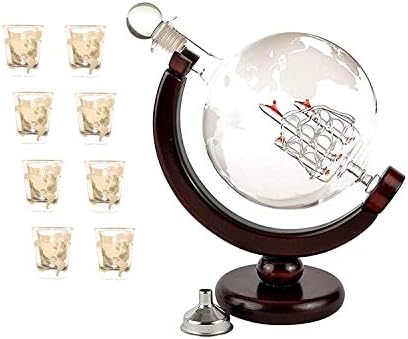 ОЛИВИЈА &засилувач ;idен Виски Декантер Глобус со 8 Шут Очила Светската Мапа Алкохол Диспензерот | Уникатен Подарок Во Собата За Мажи | Скоч,
