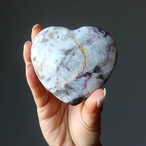 Сатенски кристали црвен турмалин срце Рубилит камен 4.25-4,5 инчи
