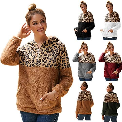 Andongnywell дами леопард печати двојно лице со качулка, џемпер, џемпер, врвен палто за џемпер, маичка за палто