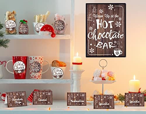 Комплет за топла чоколадна бар за луксузни материјали -етикети ознаки, картички за маса, лажици и сламки за празници за Божиќно