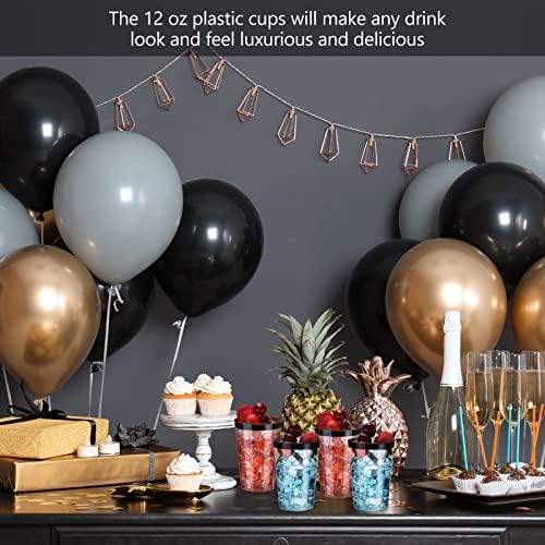 100 Парчиња 12оз Пластични Чаши Чаши за Еднократна употреба 12 мл Пластични Чаши Проѕирни Пластични Тамбли Со Раб За Роденденска