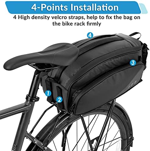 WOTOW велосипед задна торба за решетки, 12L водоотпорна рефлективна торба за велосипеди за велосипеди, велосипедизам за задно седиште за