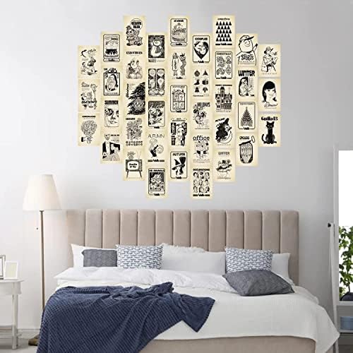 Комплет за колаж на wallидови SPICA_BASE Инди Декор за простории Естетски слики двострани печатени црно-бели аниме постери подготвени