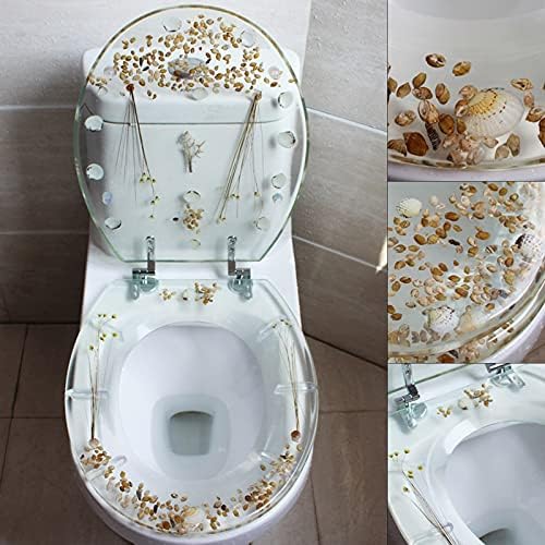 CBHFMLJD смола тоалет за тоалети, транспарентно задебелено школка дизајн тоалет против загадување, удобно тоалетни седишта за миризби на миризби