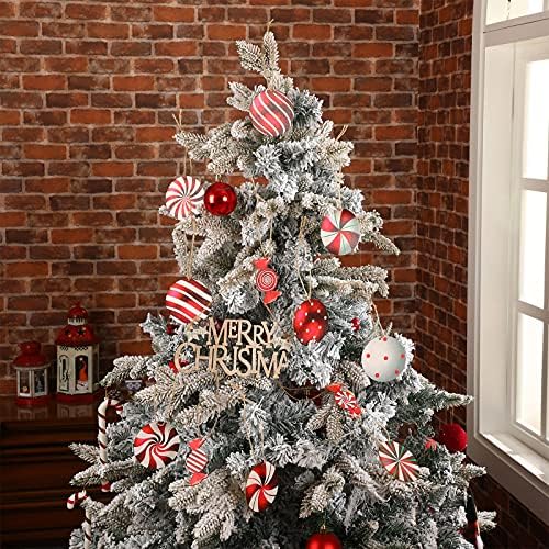 36 парчиња новогодишна елка бонбони орнаменти Божиќни дрвени висечки пеперминт бонбони вртливо украси на лилјаци за бонбони за украси